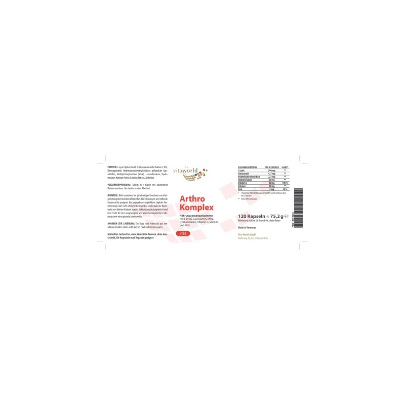 Vita World Arthro Joint Complex 120 Capsules Vegan Joint Glucosamine,