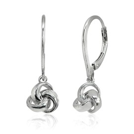 Sterling Silver Polished Love Knot Ball Leverback Dangle Earrings for Women