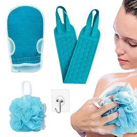 Yuka Washing, Rubber Back Scrub, Mud Gloves, Avalanched, Double-sided Use, Strong Rubbing, Unisex, Transparent Hanging Hook, Bath Goods, Includes 1 Hook (Blue)