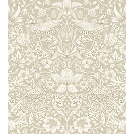 17.7x394in Vintage Floral Wallpaper Peel and Stick William Morris Wallpaper Neutral Strawberry Bird Botanical Self Adhesive Removable Waterproof Contact Paper for Living Room Bedroom Bathroom