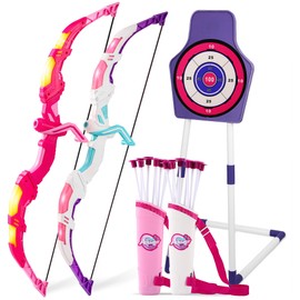 Bow and Arrow Set Girl Toys: 2 Pack LED Light Up Archery Set with 20 Suction Cup Arrows, Birthday Gift for Girls 5 6 7 8 9 10 11 12 Year Old, Outdoor Activities Toys Essentials for Kids Age 4-8 8-12