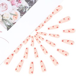 Brishow Valentine's Day False Nails for Sticking, Long False Nails, Press On Nails with Red Heart, Ballerina Acrylic Fake Nails, Pack of 24 for Women and Girls (c)