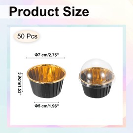 sourcing map 50 Pcs Single-Sided Aluminum Foil Cupcake Liners with Lids, Greaseproof Muffins Baking Cupcakes for Wedding Birthday Party Decoration, Black (Round)