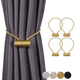 Alzapaños magnéticos para cortina, clips de alzapaños magnéticos fuertes para ventana, cortinas, ataduras decorativas para cortinas, ataduras de tela, soporte para cortinas de ventana, cortinas, ataduras y alzapaños (4, dorado)