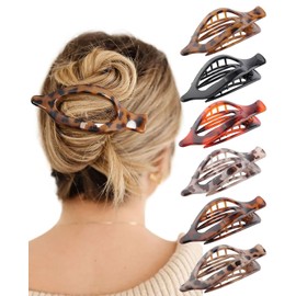 Flat Hair Claw Clips for Women - 6Pcs Lay Down Claw Clips French Concord Hair Claw (Leopard pattern)