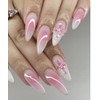 Almond Press On Nails, Pink Ombre with 3D Floral Design,