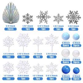 44 piezas de adornos de copos de nieve para tartas congeladas, decoración de pasteles de bolas azules, suministros de decoración de bodas, Navidad, invierno, fiesta de cumpleaños (copo de nieve)