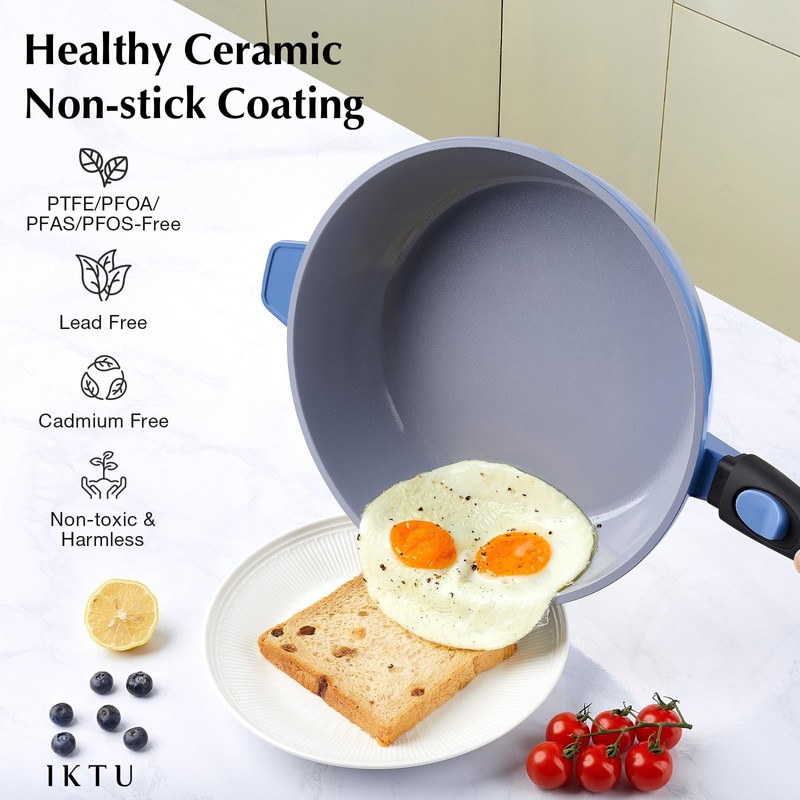 IKTU Ceramic Nonstick Deep Frying Pan, 11Inch Nonstick 4Qt Saute