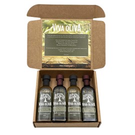 Viva Oliva Four 60 ML Gift Set - Premium Flavored Extra Virgin Olive Oils (Tuscan Herb & Basil) and All Natural Balsamic Vinegars (18 Year Traditional & Black Mission Fig)