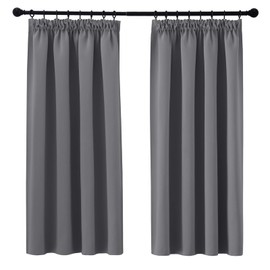 PONY DANCE Grey Blackout Curtains - Pencil Pleat Thermal Curtains & Drapes W42 X L54 Light Blocking Window Treatments Energy Saving for Bedroom, Living Room, Caravan, Kitchen, 2 Panels