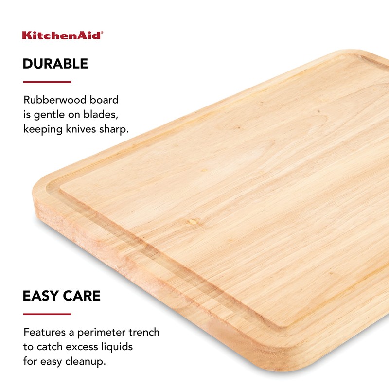 Kitchen Aid Classic Rubberwood Cutting Board with Perimeter Trench, Reversible