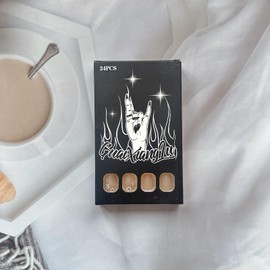 French Tip Press on Nails Short Fake Nails Full Cover Square False Nails with Small Flowers Design Glossy White Nail Tips Nude Acrylic Nails Cute Spring Summer Stick on Nails for Women 24PCS