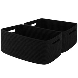 OIAHOMY Storage Basket for Shelves, Closet Cube Storage Bins Baskets for Clothes Blanket Towels, Baby Nursery, Toy Baskets Box, Woven Rope Basket, 15.75*11.81*7.09 IN, 2 Packs Black