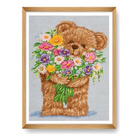 Trimits Large Cross Stitch Kits - Counted Embroidery Needlework for Adults Beginners Kids, Christmas Gifts Wall Art, (Frame Not Included) 14 Count, Teddy