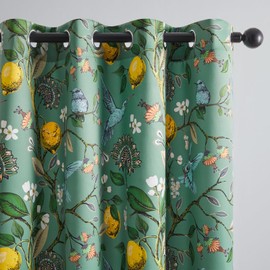 Topfinel Blackout Curtains 63 Inch Length 2 Panels, Cottagecore Tropical Forest Leaf Flower Hummingbird Lemon Patterned Energy Efficient Grommet Cute Green Drapery Treatment Nursery Classroom