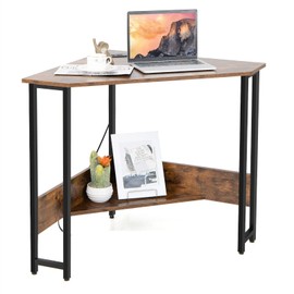 Rustic Brown Computer Desk Space Saving Corner Desk with Bottom Storage Shelf 6FT Power Cord Power Outlets USB Ports Widely Used As Laptop Notebook Study Workstation Writing Desk Vanity Table