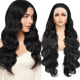 Real Hair Wig, Body Wave Human Hair Wig, 13 x 6 Lace Front Wig, Glueless Real Hair Wig for Women, Black Wigs, 100% Brazilian Real Hair Wigs with Baby Hair, 180% Density, 16 Inches