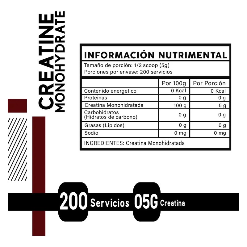 Creatina Monohidratada En Polvo 1kg Biss-sport 200 Servicios