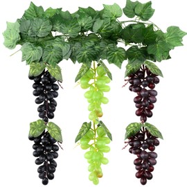 ginojex Artificial Grapes 6 Bunches with 3 Strands Fake Grape Vines Hanging Plant Leaves for Wedding Garden Home Party Wine Rack Decor
