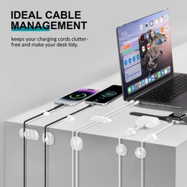 16Pack White Desk Cable Management,Adjustable Cord Organizer Cable Clips,Cable Organizer for Cords Phone Charger/PC/TV,Ideal Cord Holder for Nightstand/Wall/Desk/Office/Home/Car
