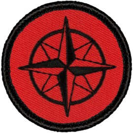 Retro Red and Black Compass Rose Patrol Patch - 2" Diameter Round Embroidered Patch (Hook Fastener)
