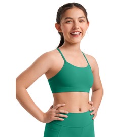 CRZ YOGA Butterluxe Girls Sports Bra - Spaghetti Strap Y Back Racerback for Teens Kids Training Yoga Comfort Crop Top Cascadia Green X-Small