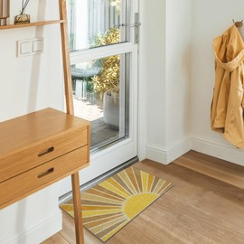 Nogrit Boho Door Mat, Retro Boho Orange Sun Sunshine Doormat Bathmat for Indoor Outdoor Entrance, Mid Century Modern Abstract Welcome Mats for Front Door Outside Porch Entryway, 17x30 Inches