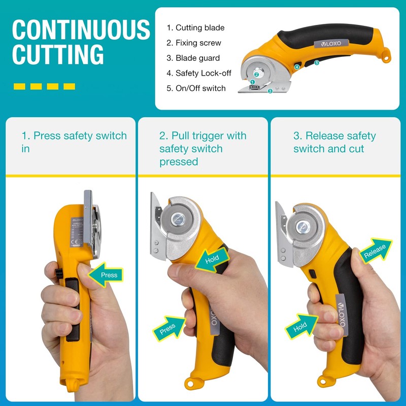 VLOXO Cordless Electric Scissors, AT001 Rotary Cutter for Fabric with