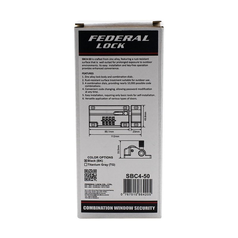 Federal Lock Combination Locking Bolt, Heavy Duty Sliding Lock With