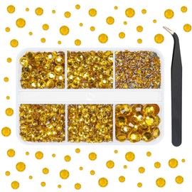 qiipii Golden Yellow Crystal Resin Rhinestones for Bedazzling Crafting 2mm 3mm 4mm 5mm 6mm Stones Crystals Diamonds Gems for Nails Face Eyes Makeup Tumblers Bottles DIY Crafts Clothes Shoes Phones