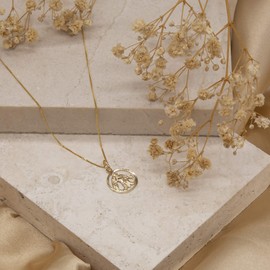 Carissima Gold Women's 9ct Yellow Gold Round Diamond Cut Zodiac Aquarius Pendant on 9ct Yellow Gold 20 Diamond Cut Curb Chain 46cm/18"