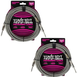 Ernie Ball Braided Instrument Cable Set Straight/Straight Length 18ft in Silver Fox (P06433) - Pack of 2