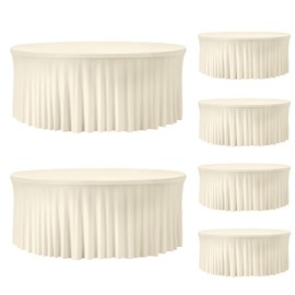 GEWONELIFE 6 Pack Ivory Round Tablecloth 60 Inch, Washable White Table Cloth Elastic Edge with Table Skirt Circular Table Cover for Wedding Banquet Party, Birthday, Buffet Restaurant and Dining Table