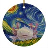 Whimsical Night Sky Pink Axolotl Christmas Ornament Circle Ceramic -