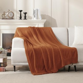 Knit Throw Blanket Super Soft Warm Blanket for Couch Lightweight Fluffy Blanket for Bed Sofa 50x60 Inches Rust
