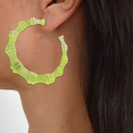 Bamboo Earrings for Women Colorful Acrylic Bamboo Hoop Earrings 80s 90s Large Hoops Earrings Hip Hop Fashion Party Costume Accessories (B: green bamboo earrings)