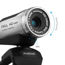 AUSDOM AW615 Webcam 1920x1080P Full HD 12MP USB 3.0 Web Cam with Microphone for Online Video Calling and Recording, Computer PC Desktop Laptop Skype Newtork Camera