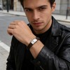 Silverso Men's Leather Bracelet with Stainless Steel Clasp，8.2" Brown Woven