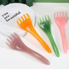 Fork Gua Sha Handheld Massager for Scalp, Face, Neck, Shoulders, Back, Feet, and Body Resin Amber Yellow 3ea