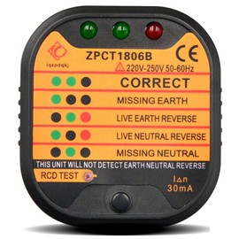 Automatic Socket Tester Polarity Voltage Detector with RCD Test Function, Earth Wire Testing, 50-60Hz/220-250V, CAT II 600V