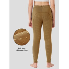 Willit Girls Fleece Horse Riding Pants Equestrian Breeches Kids Winter Riding Tights Thermal Schooling Tights Coffee S