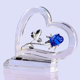 Birthday Present for Mother, Wife, Girlfriend, Popular [Genuine] K9 Crystal Heart-shaped Rose, Everlasting Flower (Blue)
