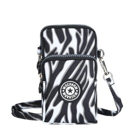 Best World 4 Yu Lightweight Nylon Crossbody Bag Cellphone Wallet for Women Girls Mini Shoulder Purse, Small Bag for Dog Walking with Long Strap(Zebra Pattern)