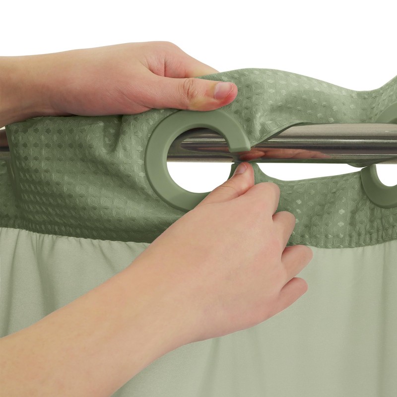 River Dream Green Heavyweight No Hooks Required Shower Curtain with