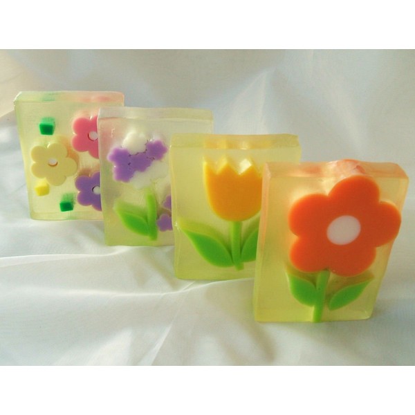 Gifts and Beads| Transparent Flowers Soaps 4 Bars Gift Set 5.3 oz each