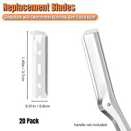 20 Pack Facial Razor Replacement Blades Compatible with Tweezerman Stainless Steel Razor, Replacement Heads Dermaplaning Blades for Peach Fuzz, Facial and Eyebrow Hair Removal