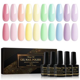 Shining She Semi-Permanent Nail Polish, 10 Colors Pastel Multicolored Summer Semi-Permanent Nail Polish Soak Off UV/LED Nail Polish for Female Family Nail Art, 8ML