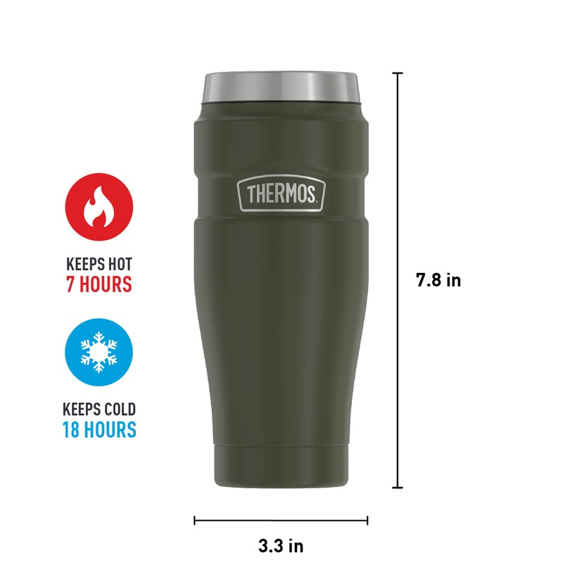 THERMOS Stainless King Vacuum-Insulated Travel Tumbler, 16 Ounce, Army Green