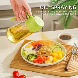 DAQJIOO 2 in 1 Glass Oil Sprayer&Dispenser:Large Olive Oil Dispenser for Kitchen Cooking,17oz/500ml Glass Oil Dispenser Spray Bottle for Searing Meat,Dieting Light Meals,Frying Meat,BBQ（Green）