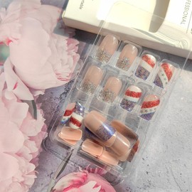 4th of July Nails French Tip Press on Nails Short Square Fake Nails Independence Day False Nails Glitter American Flag Artificial Glue on Nails Red Blue Silver Nails Tip Patriotic Acrylic Nails 24Pcs